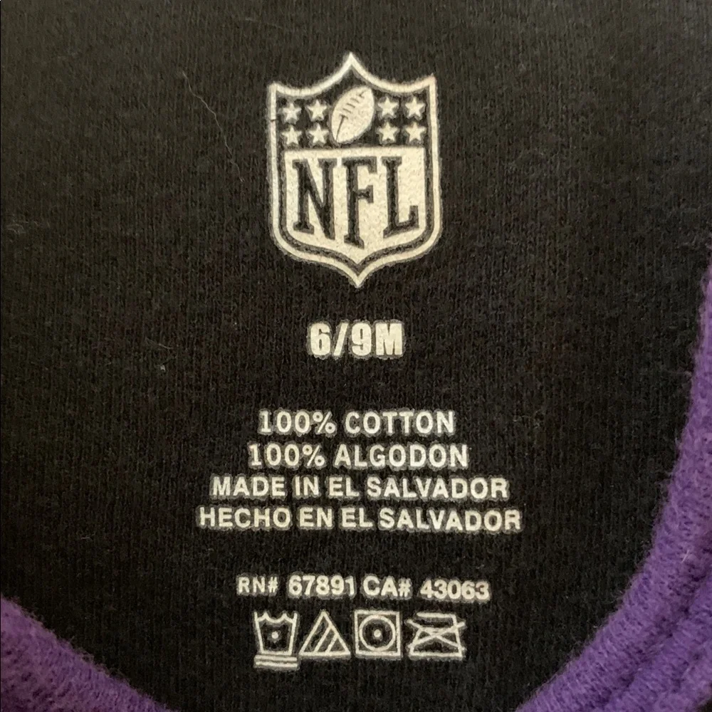 NFL Baltimore Ravens Three Piece Bodysuit Lot 6/9 Months Purple Black Cotton
